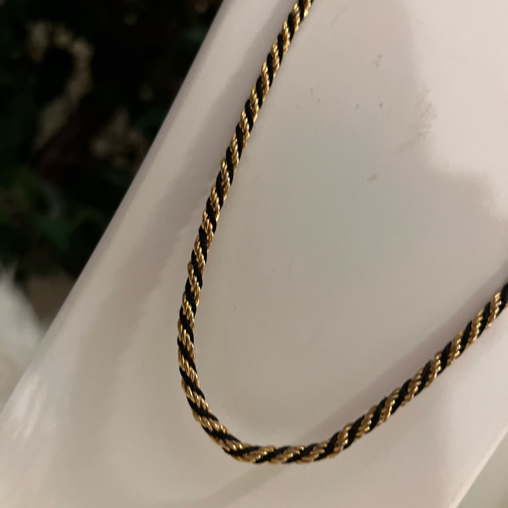 Trifari Gold & Black Twisted Thin Rope Chain Necklace - Picture 3 of 9